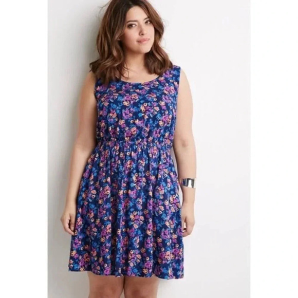 Forever 21 Floral Print Tie-back Sleeveless Purple and Blue Mini Halter Dress - Picture 12 of 16